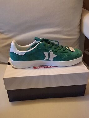 Skechers Green Suede Low-Top Sneakers with White Accents